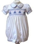 Smocked Sailboat Romper White